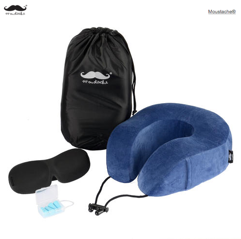 Memory Foam Neck Pillow Travel Kit with Sleep Mask and Earplugs
