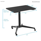 Bureau pour ordinateur portable roulant assis-debout à hauteur réglable par vérin à gaz 