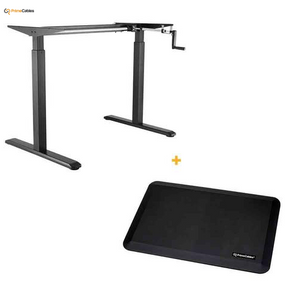 Manual Crank Adjustable Height Sit-Stand Desk Frame, Black + Anti-fatigue Standing Mat