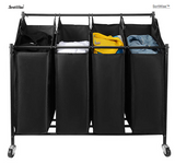 4-Bag Rolling Laundry Sorter Cart Heavy-Duty Sorting Hamper-Removable Bags & Brake Casters- Black