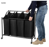 4-Bag Rolling Laundry Sorter Cart Heavy-Duty Sorting Hamper-Removable Bags & Brake Casters- Black