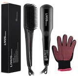 Ionic Electric Hair Brush Straightener, Ceramic, With Heat Resistant Glove