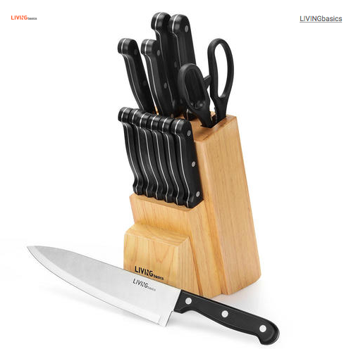 Ensemble de couteaux de cuisine en acier inoxydable de 14 pièces certifié FDA avec support en bois 