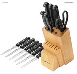 Ensemble de couteaux de cuisine en acier inoxydable de 14 pièces certifié FDA avec support en bois 