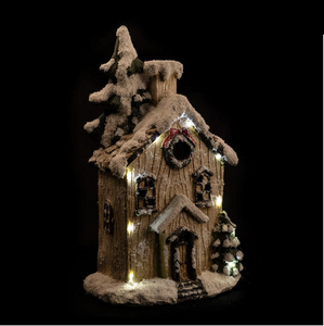 Maison LED avec neige et couronne de Noël, 12,6''x7,9''x21,28'' 
