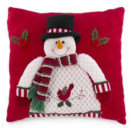 Square Decorative Snowman on Red Cushion Used for Sofa and Bed, 14