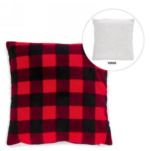 Christmas Red Plaid Cushion with Faux Fur Room Decor, 20