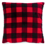 Christmas Red Plaid Cushion with Faux Fur Room Decor, 20" x 20", 1Pc