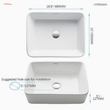 White Rectangular Ceramic Bathroom Vessel Vanity Sink Art Basin, 19" x 15"