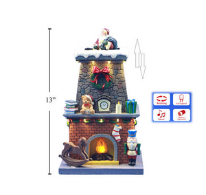 Xmas 13'' Poly LED Scene Santa Came Out of the Chimney with Music