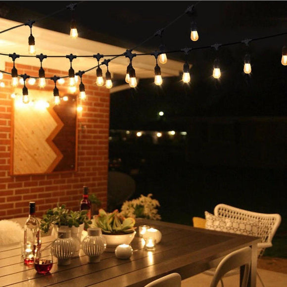 48Ft Outdoor String Light Weatherproof 15 Hanging Sockets S14/E26 2W, 15 LED Bulbs Included