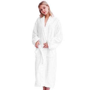 Unisex Cozy Bathrobe,100% Terry Cotton Soft Spa Robe, White - LIVINGbasics™ - Small/Medium