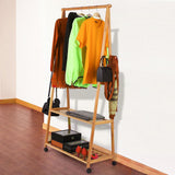 Bamboo Clothing Storage Laundry Rack 4 Coat Hooks 2-tier Shoe Clothes Organizer Shelves - SortWise™