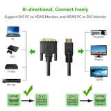 Câble bidirectionnel haute vitesse HDMI vers DVI-D Dual Link 28AWG de 10 pieds - Noir