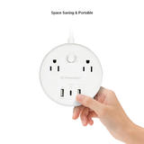 2-Outlet Surge Protector Power Strip Pad with 1 USB C & 2 USB A Ports, 10A/1250W