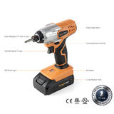 20V Cordless 1/4" Hex Impact Driver with Soft Grip Handle