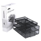 3-Tier Mesh Office Desk Organizer With 3 Sorter Sections, Black
