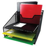 Winnable® Mesh Desk Tray Sorter, 3 Trays and 2 Pockets, 11.5" x 12.5" x 9.5", Black