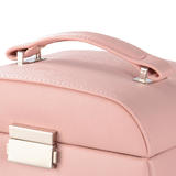 Leather Jewelry Organizer Lockable Mirrored Storage Case, Pink
