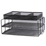 3-Tier Mesh Office Desk Organizer With 3 Sorter Sections, Black