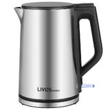 Electric Kettle, Double Wall 100% Stainless Steel BPA-Free Cool Touch Tea Kettle - LIVINGbasics